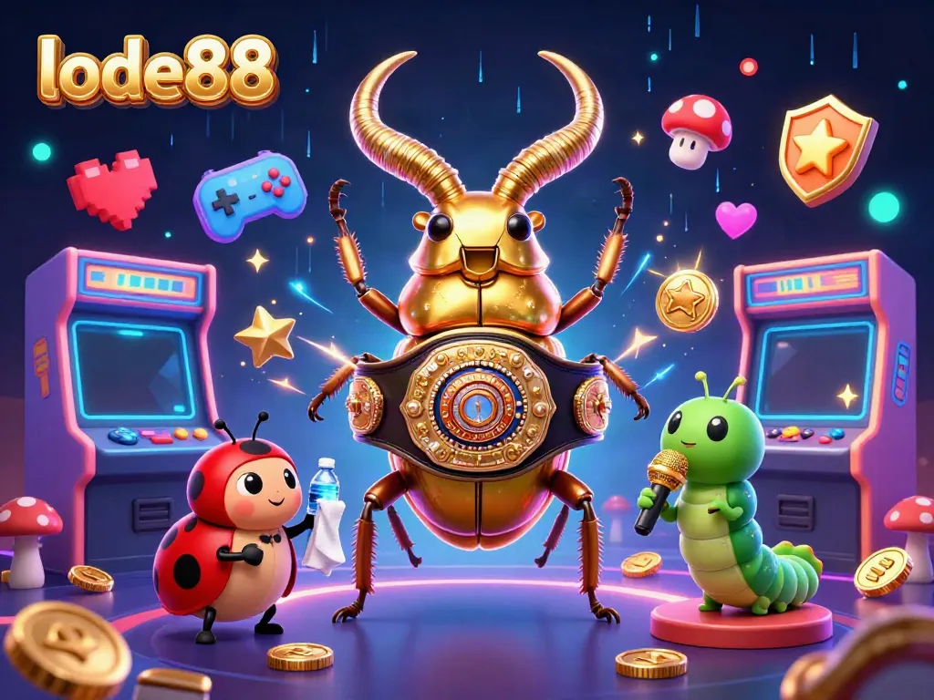 Experience the thrilling action of lode88 with giant characters and vibrant gaming elements in a 3D illustration.