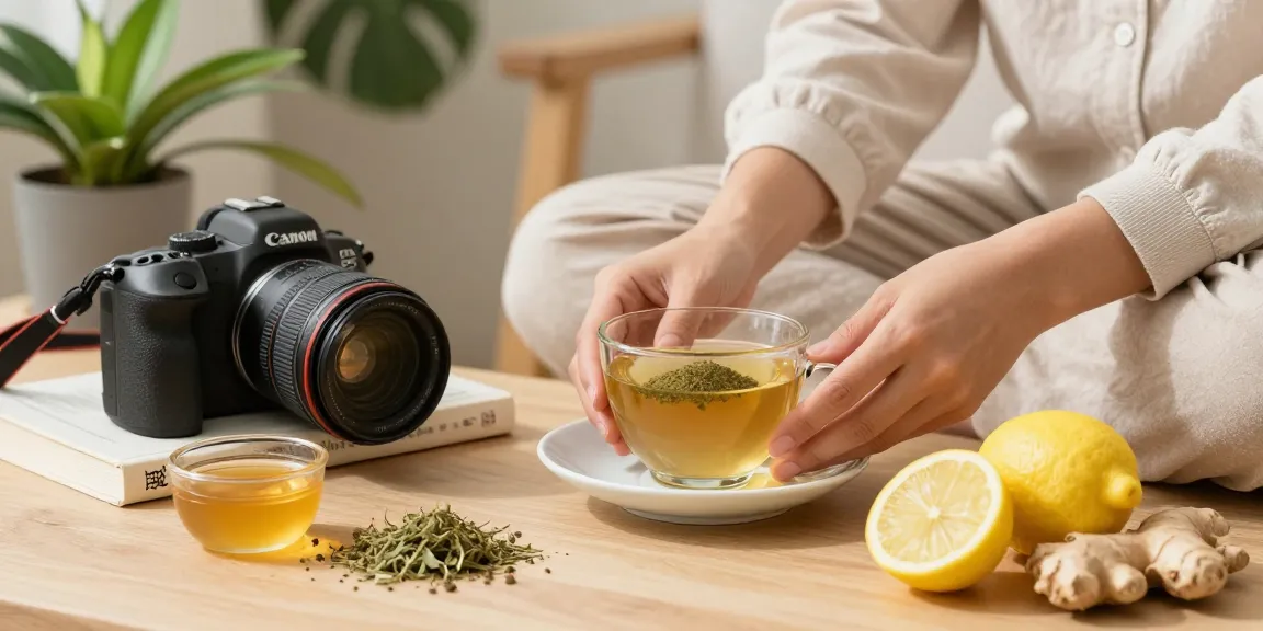 This green maeng da kratom tea preparation scene highlighting natural wellness ingredients in a cozy setting.
