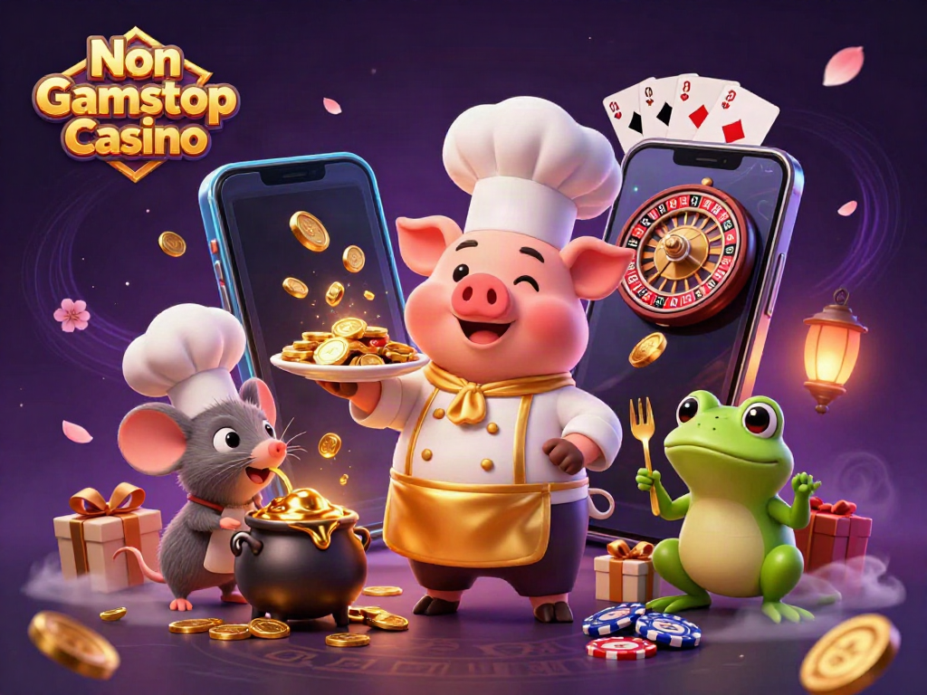 Experience the thrill of Non Gamstop Casino with gourmet gold coins and dynamic casino elements.