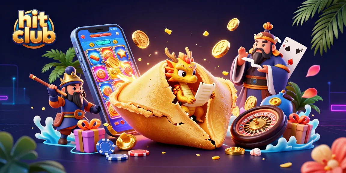 Engage in excitement at hit club with a vibrant 3D casino illustration featuring gaming elements.