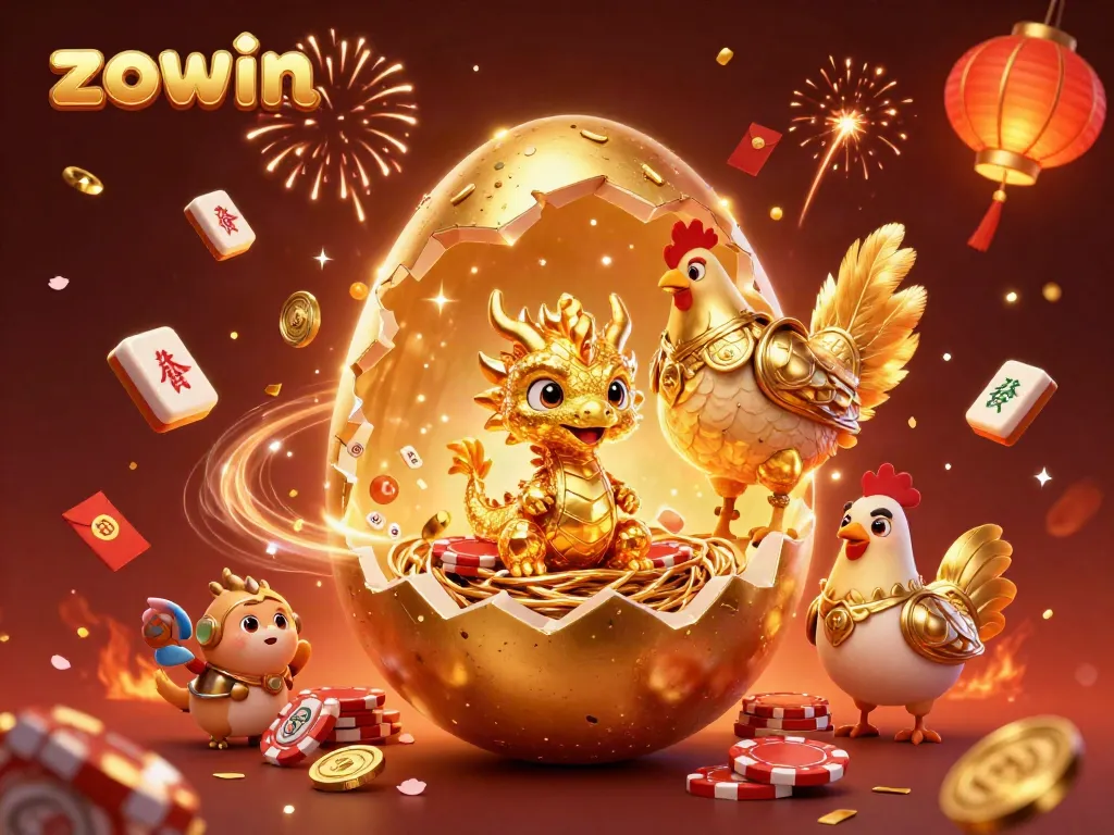 Spin to win with Zowin's dazzling casino adventure featuring golden dragon and poker chips.