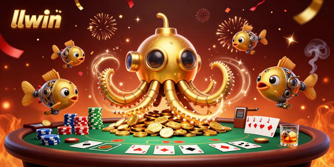 Experience thrilling wins with llwin in this vibrant, 3D casino illustration of a kraken submarine.