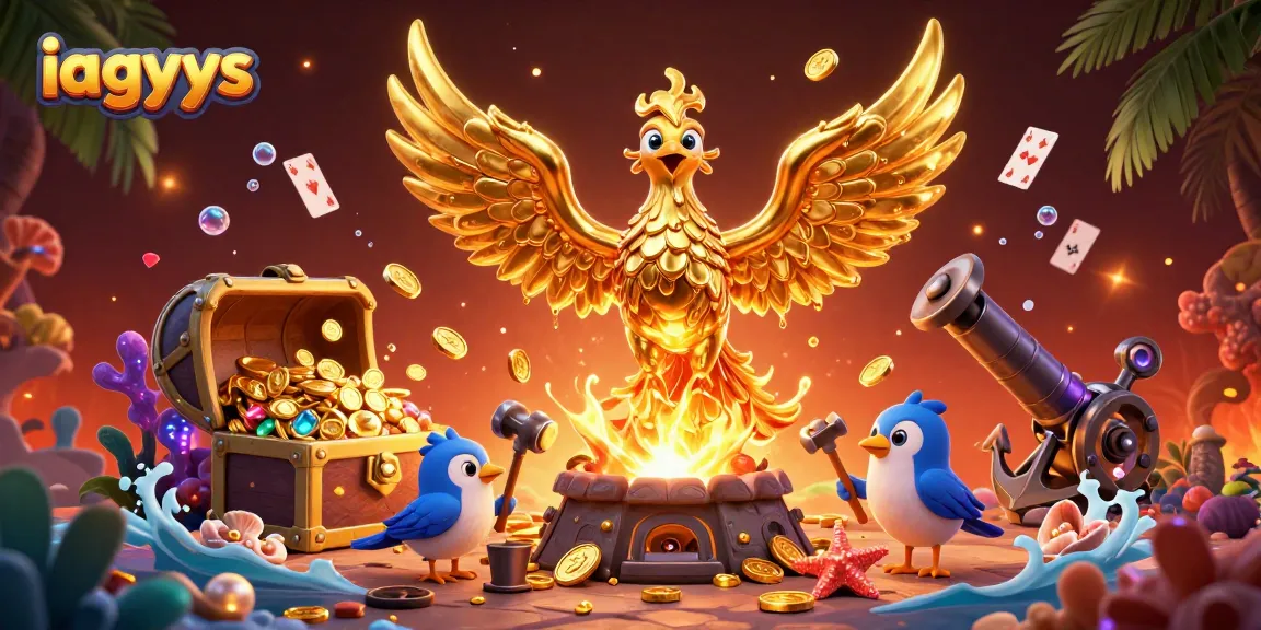 Engage with iagyys casino experience as the molten phoenix creates coins, surrounded by vibrant gaming elements.