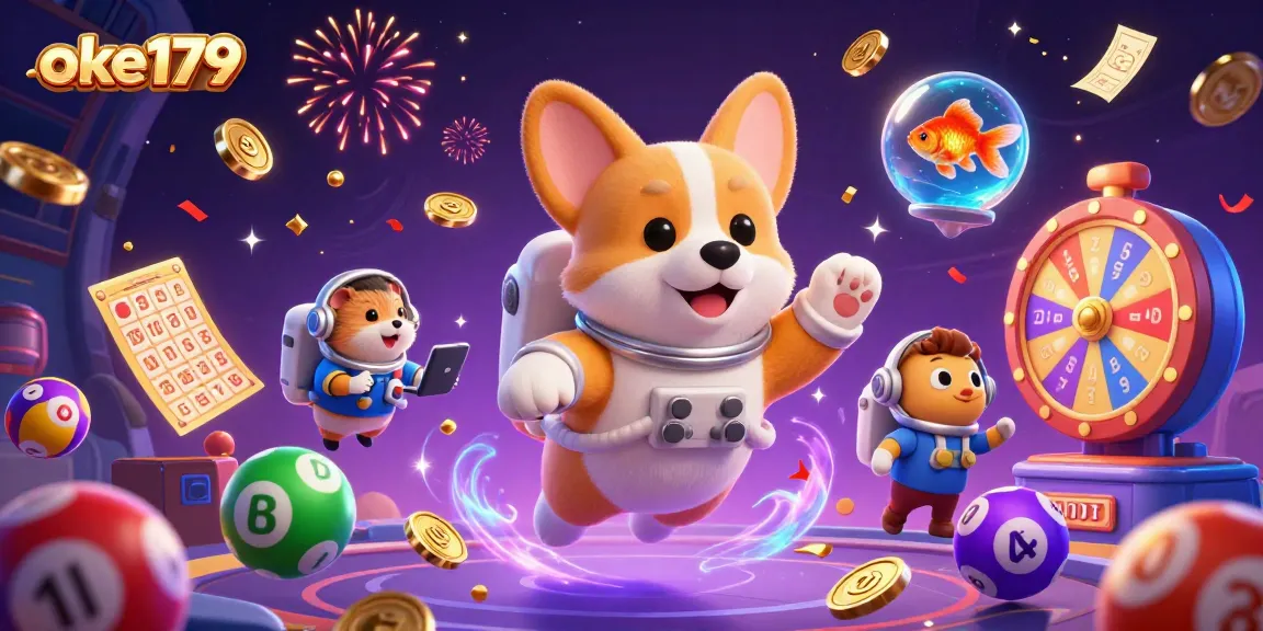 Experience excitement at oke179 with a cartoon astronaut corgi exploring a space casino.