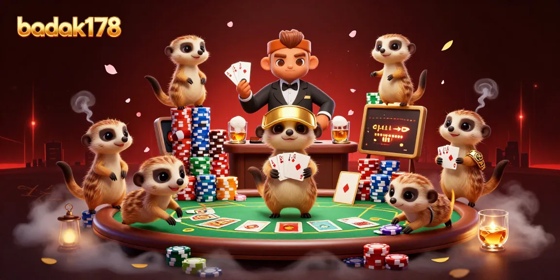 Engage in the excitement of badak178 at a vibrant meerkat casino full of colorful chips and cards.