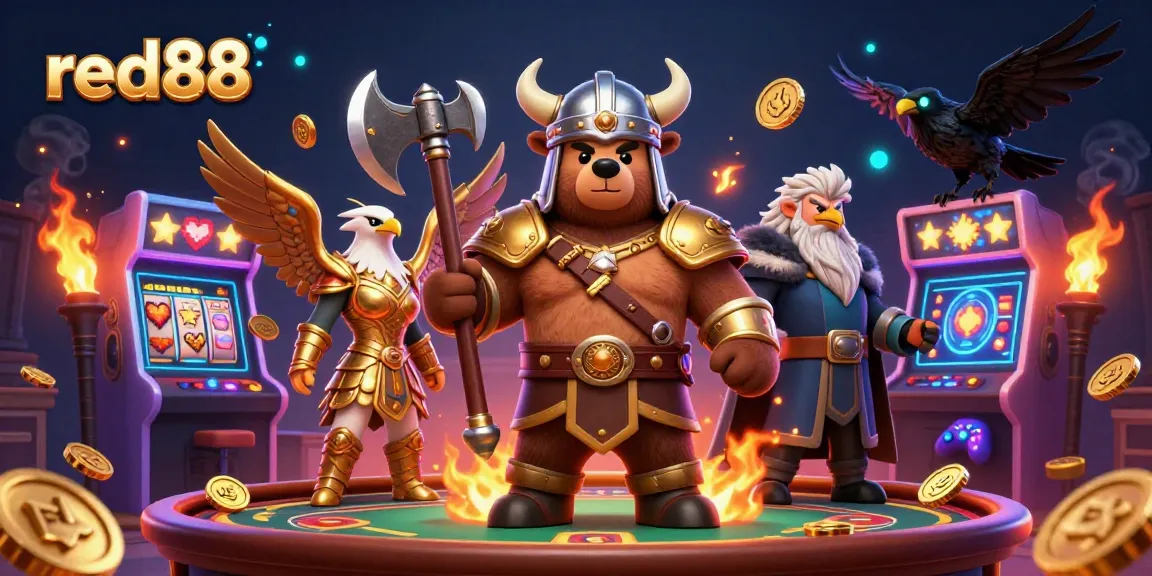 Experience exciting gaming action with red88 in a vivid 3D casino scene featuring engaging characters and vibrant game elements.